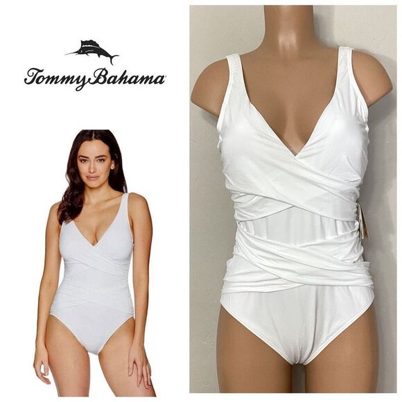 New. Tommy Bahama white cross front swimsuit. Size 14. Retail $140 - Picture 1 of 10